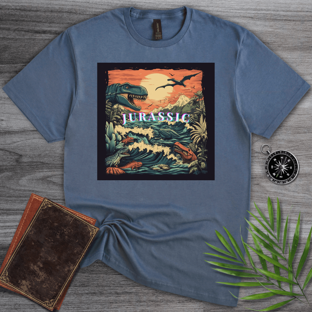 T-Shirt Heather Indigo / S Epic Jurassic Dino Landscape T-Shirt