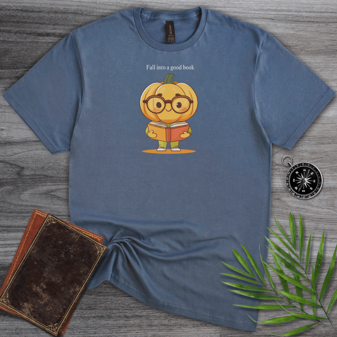 T-Shirt Heather Indigo / S Fall Into a Good Book, Graphic T-Shirt