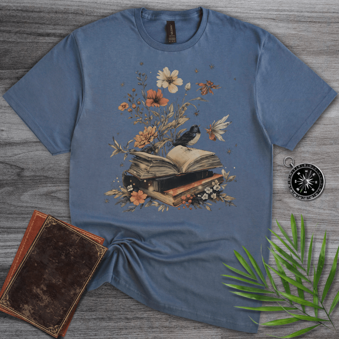 T-Shirt Heather Indigo / S Imagining Nature: Vintage Bird & Book T-Shirt