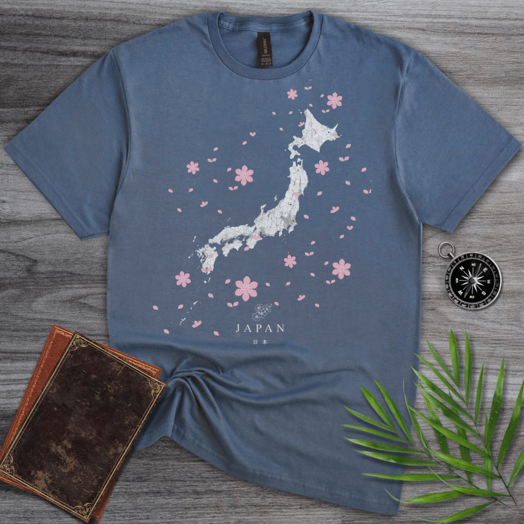 T-Shirt Heather Indigo / S Japan Flower & Map T-Shirt