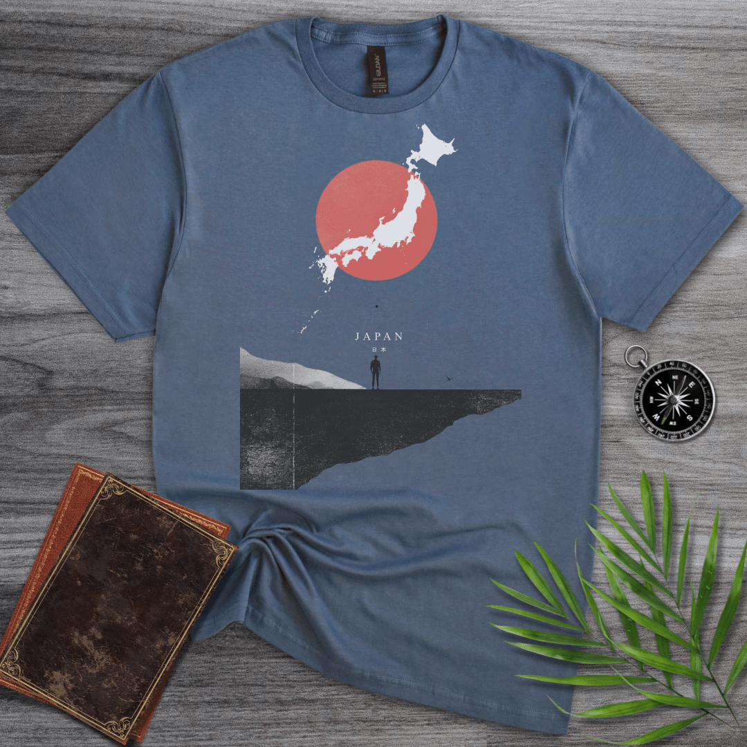 T-Shirt Heather Indigo / S Japan, Minimalist Flag & Map Graphic T-Shirt