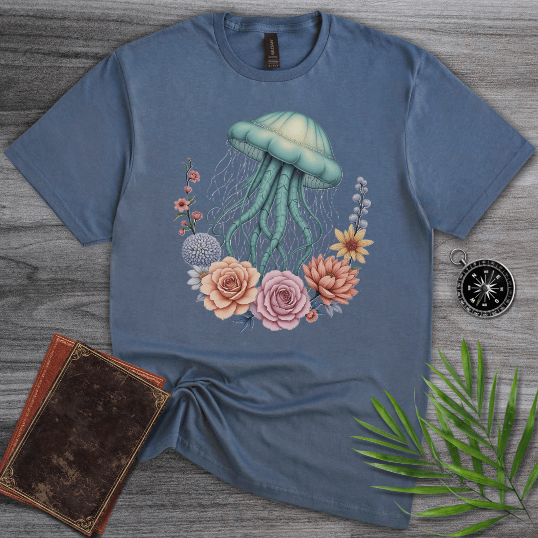 T-Shirt Heather Indigo / S Jellyfish Floral Graphic T-Shirt