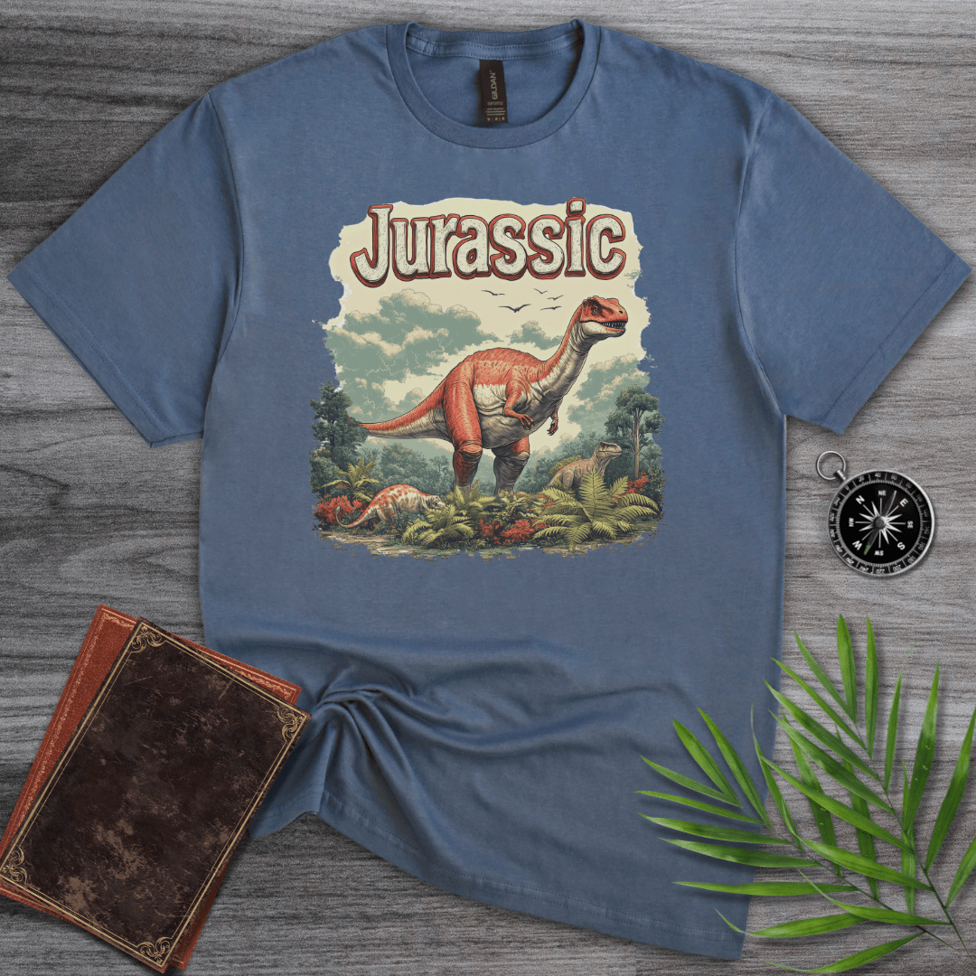 T-Shirt Heather Indigo / S Jurassic Dinosaur Typography Graphic T-Shirt