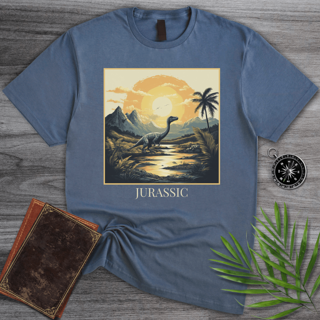 T-Shirt Heather Indigo / S Jurassic Theropod at Dawn T-Shirt