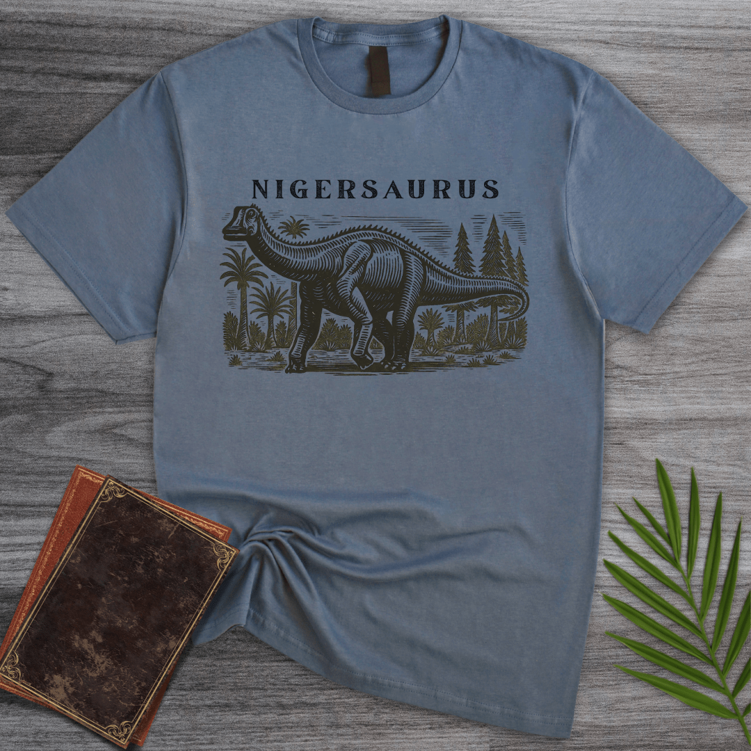 T-Shirt Heather Indigo / S Linocut Nigersaurus Environment T-Shirt