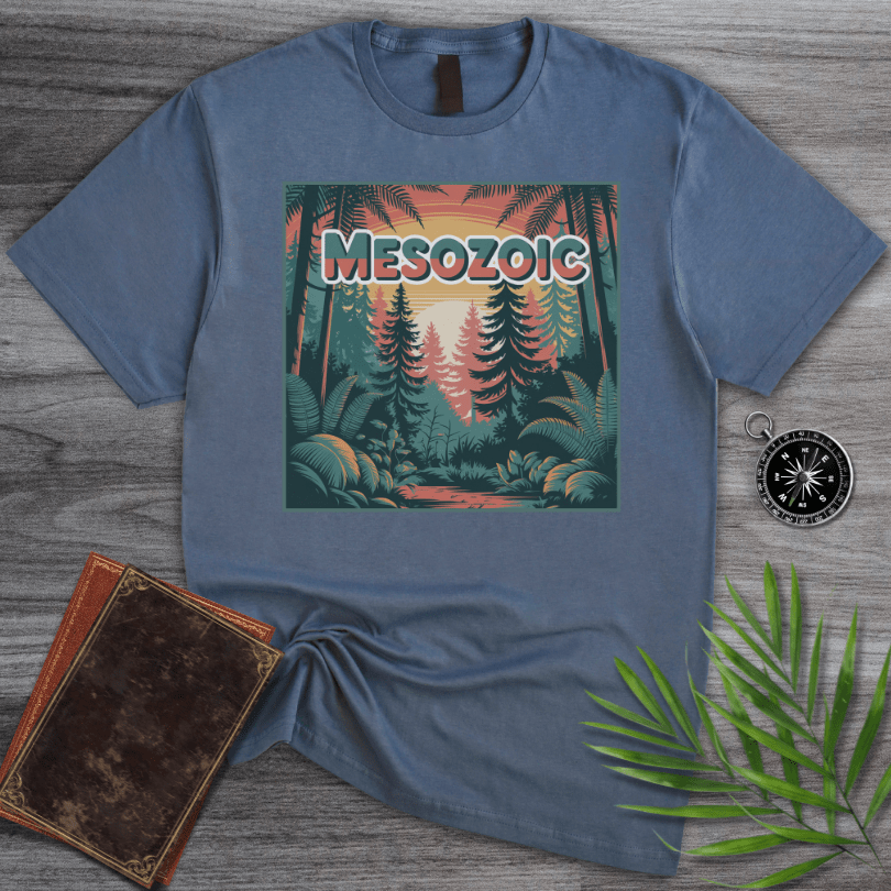 T-Shirt Heather Indigo / S MESOZOIC: Ancient Forest Sunset Scene