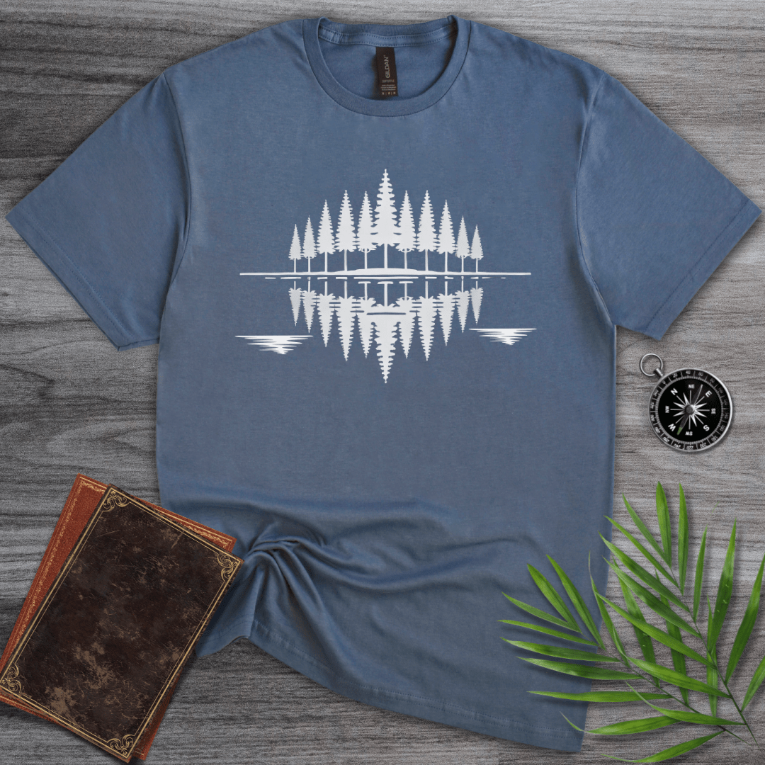 T-Shirt Heather Indigo / S Minimalist Pine Tree Reflection T-Shirt