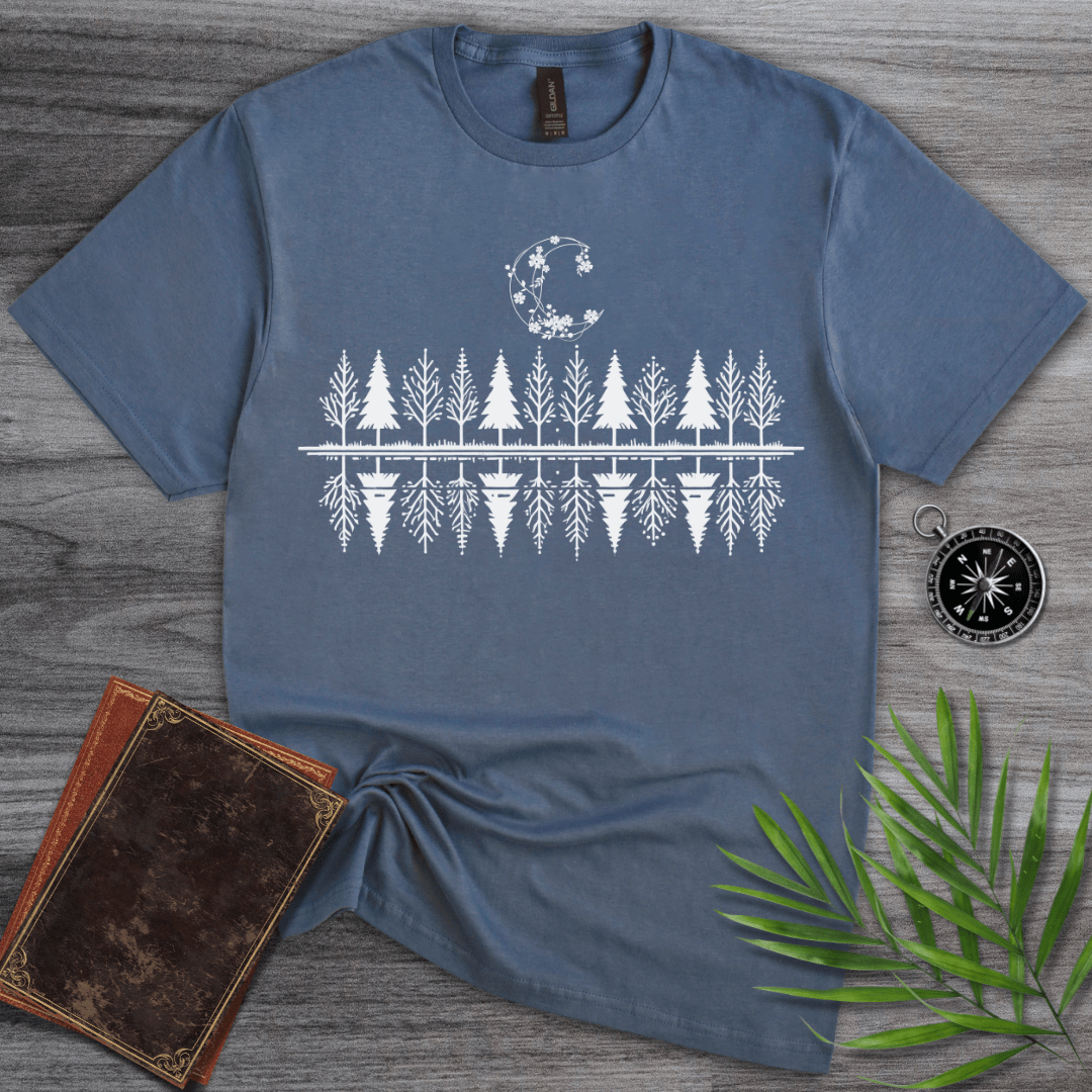 T-Shirt Heather Indigo / S Minimalist Tree & Moon T-Shirt