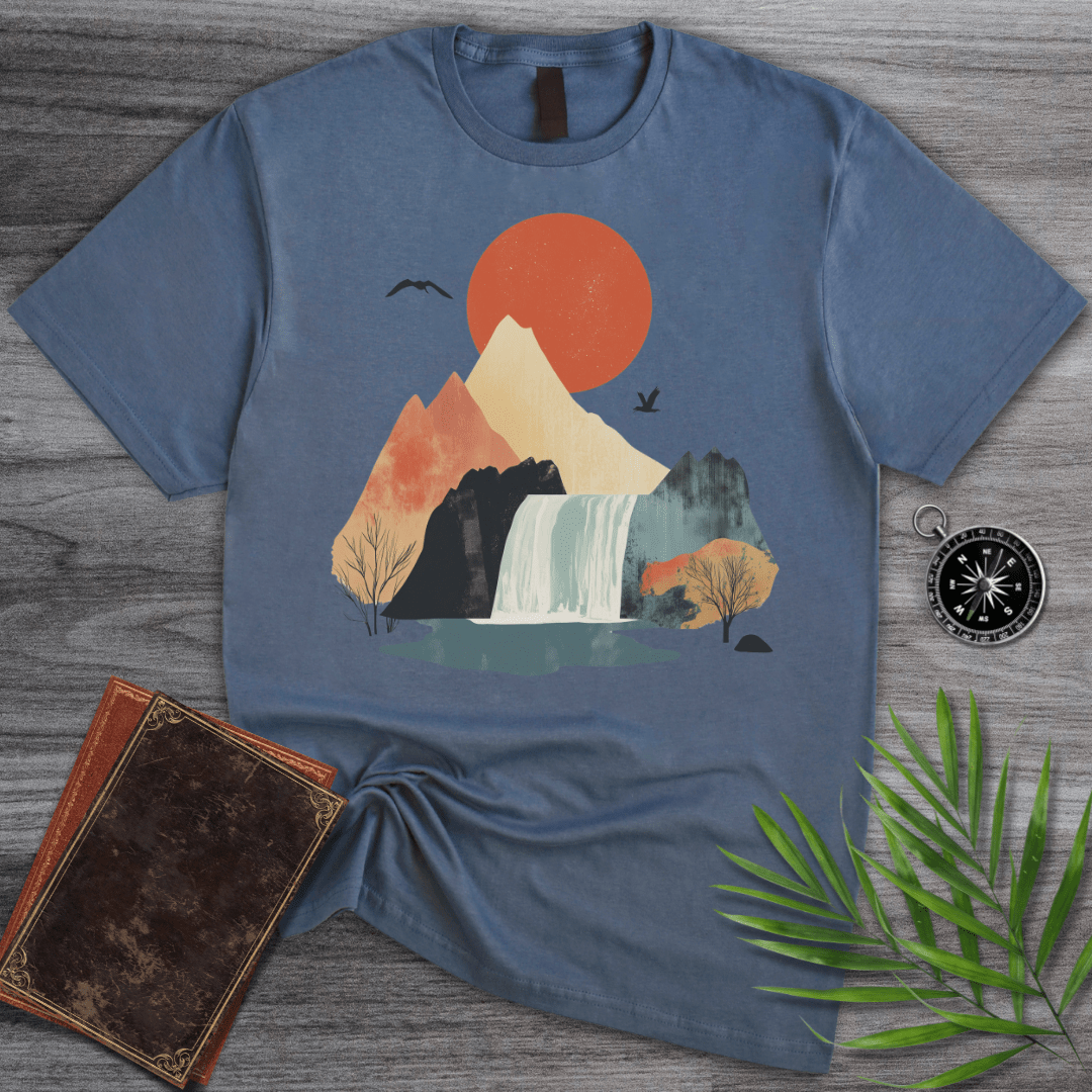 T-Shirt Heather Indigo / S Mountain Waterfall Serenity T-Shirt