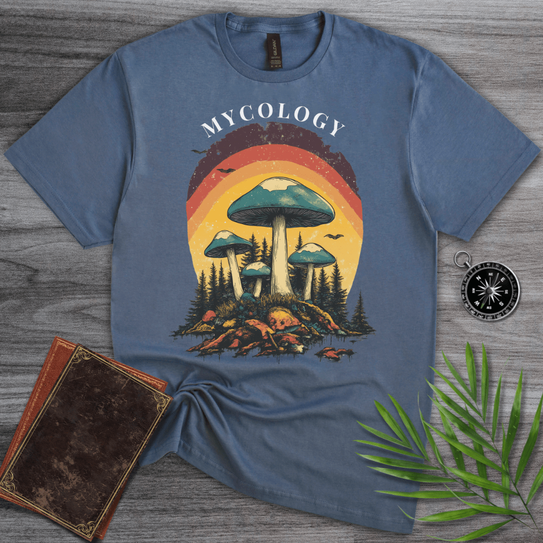 T-Shirt Heather Indigo / S MYCOLOGY: Blue Mushroom Forest T-Shirt