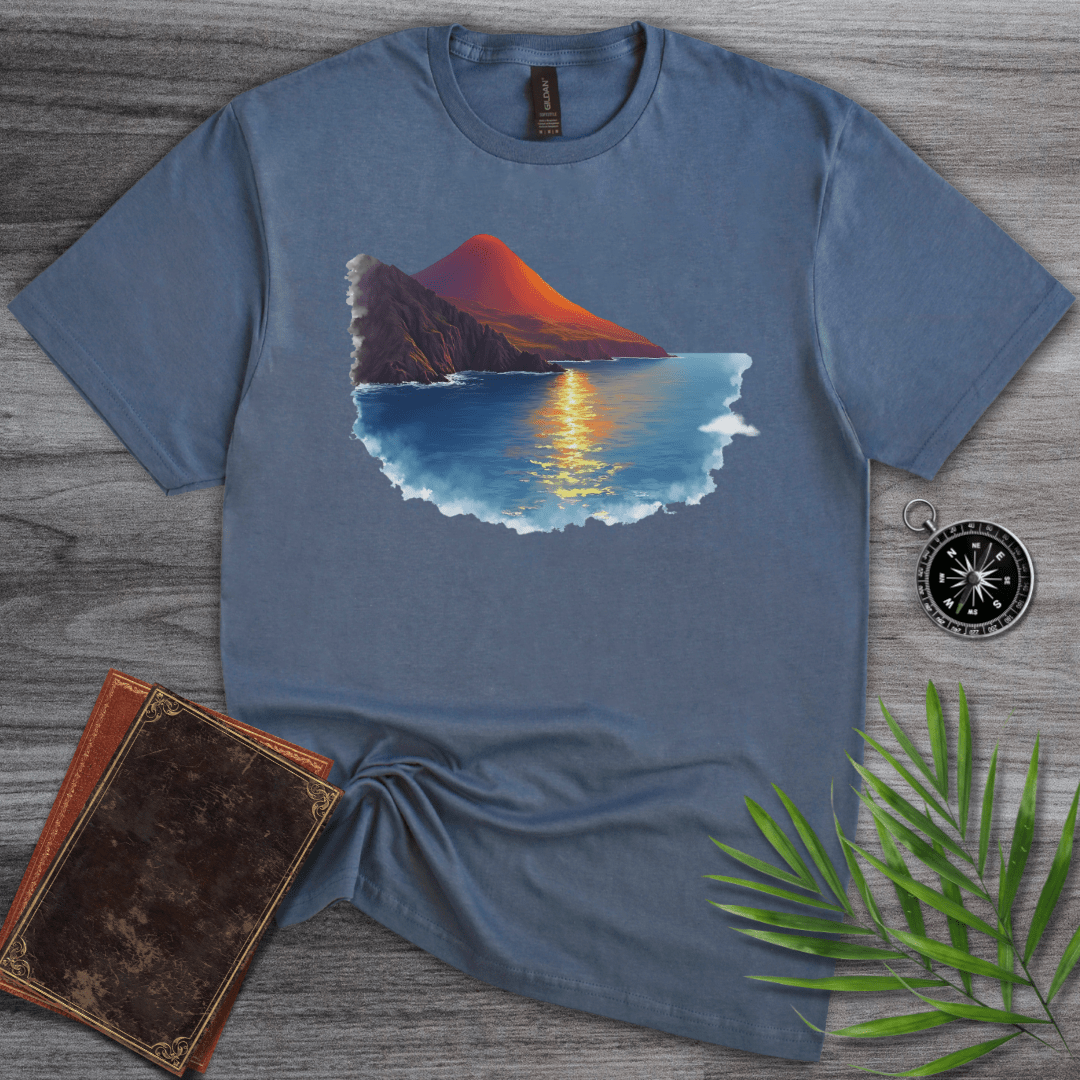 T-Shirt Heather Indigo / S Prehistoric Ocean & Volcanic Landscape T-Shirt