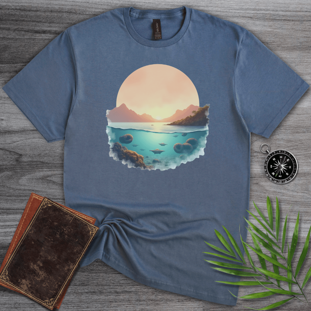 T-Shirt Heather Indigo / S Prehistoric Oceanic Landscape T-Shirt