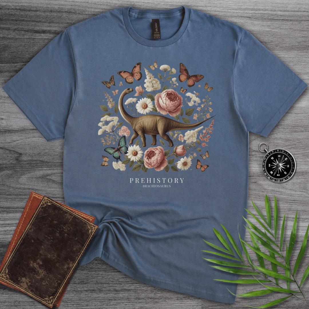 T-Shirt Heather Indigo / S Prehistory Brachiosaurus Flower & Nature T-Shirt