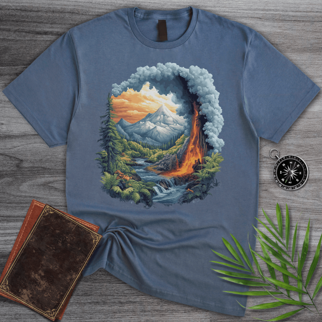 T-Shirt Heather Indigo / S Primordial Volcano Mountain Valley T-Shirt