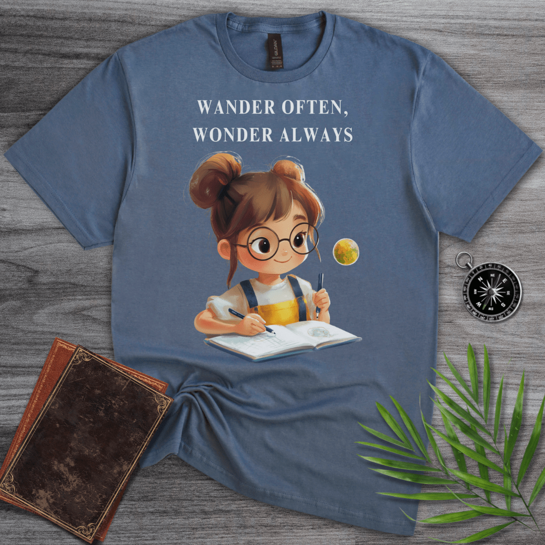 T-Shirt Heather Indigo / S Wander Often, Wonder Always Graphic T-Shirt