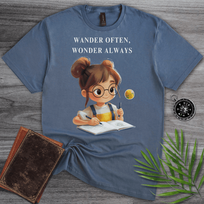 T-Shirt Heather Indigo / S Wander Often, Wonder Always Graphic T-Shirt