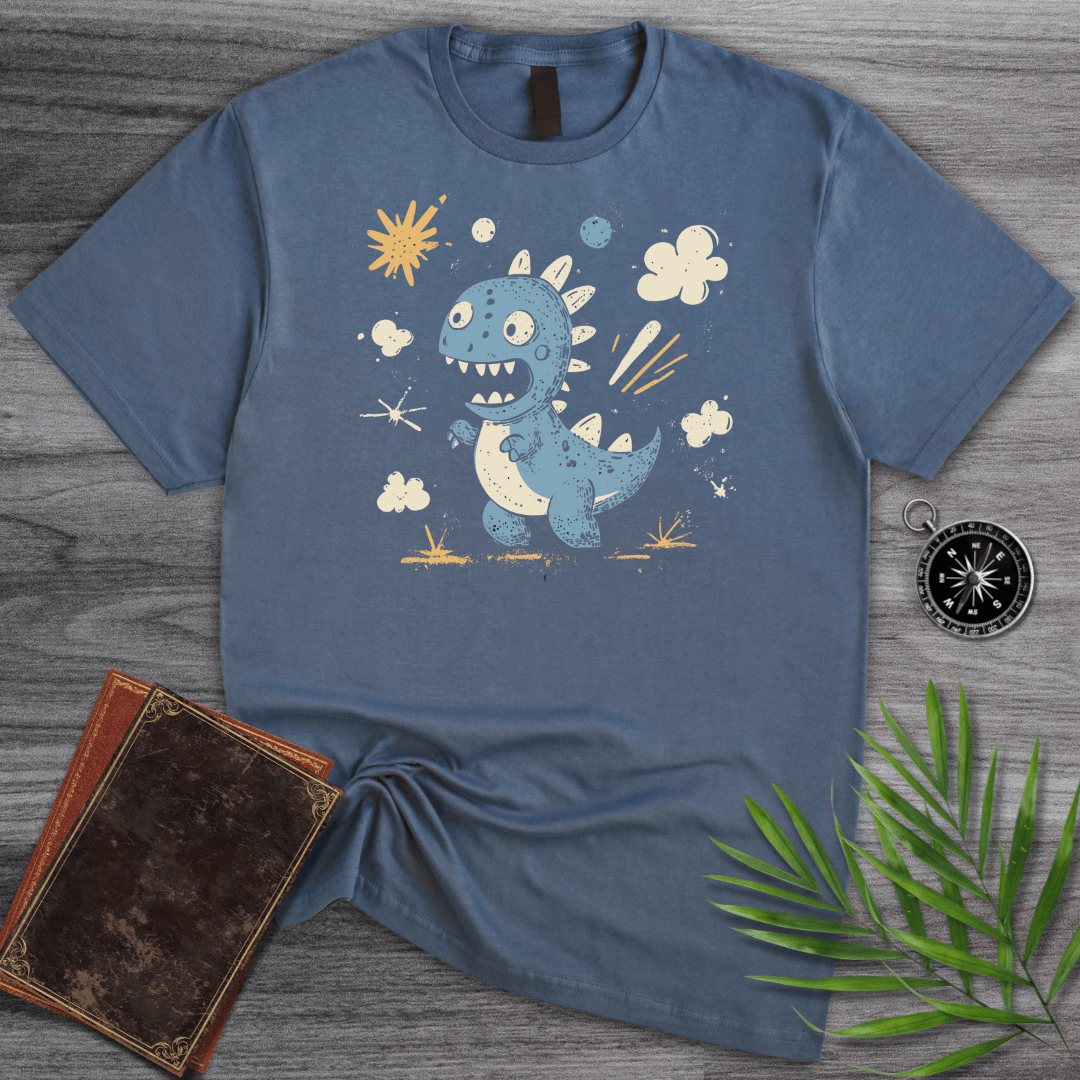 T-Shirt Heather Indigo / S Whimsical Roaring Dinosaur T-Shirt