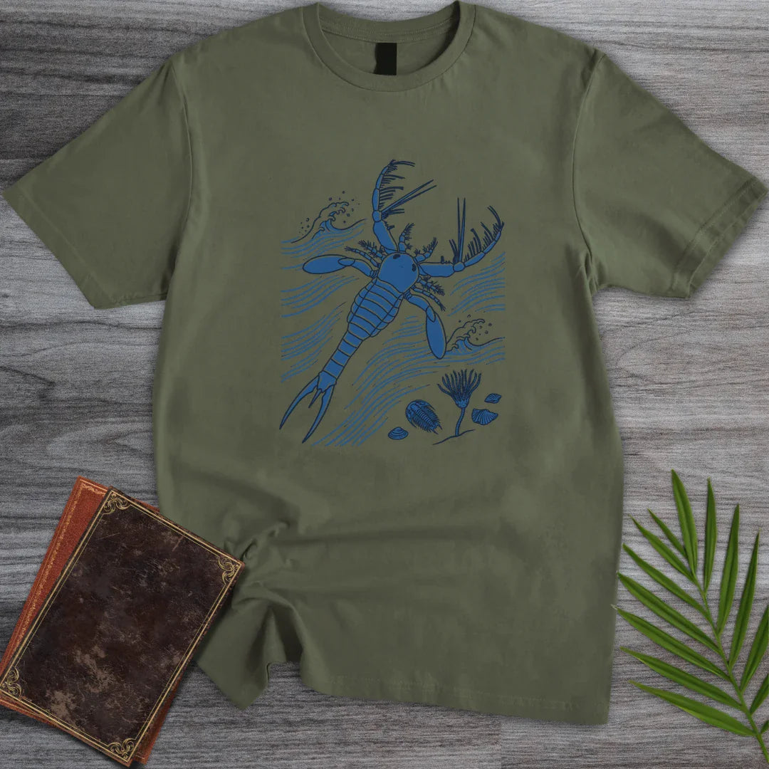 T-Shirt Military Green / M Blue Woodblock Megalograptus T-Shirt