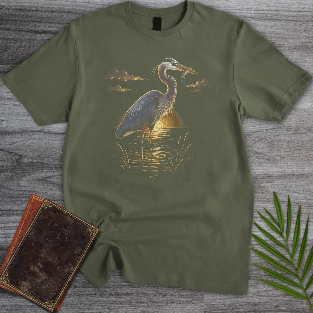 T-Shirt Military Green / M Sunrise Catch Heron T-Shirt