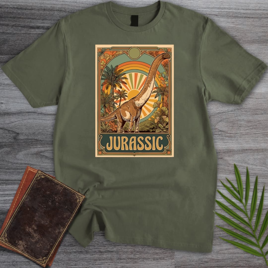T-Shirt Military Green / S 70s Vintage Jurassic Sauroposeidon T-Shirt