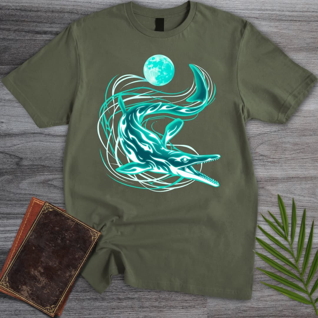 T-Shirt Military Green / S A Blue Mosasaurus Moon T-Shirt