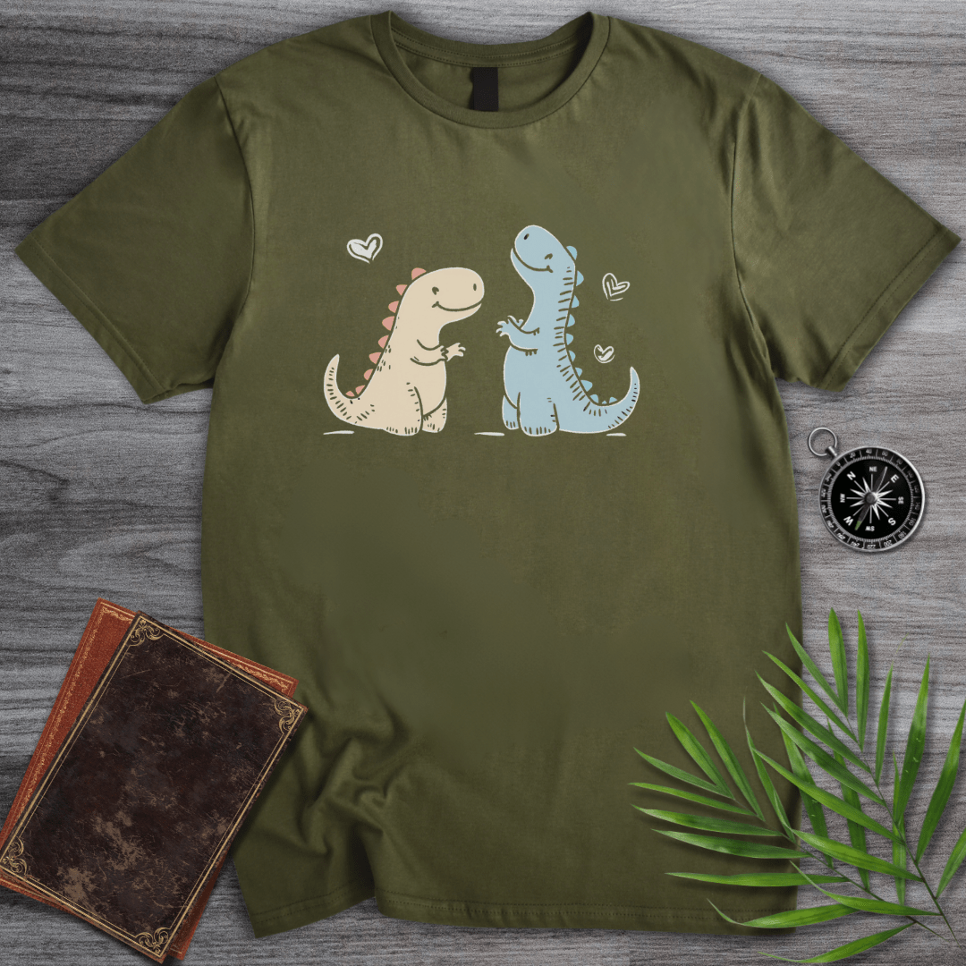 T-Shirt Military Green / S Adorable Dinosaur Love Duo T-Shirt