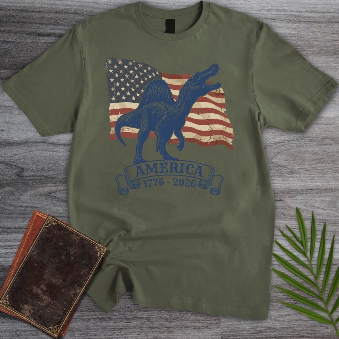 T-Shirt Military Green / S American Flag Spinosaurus Americas 250th T-Shirt