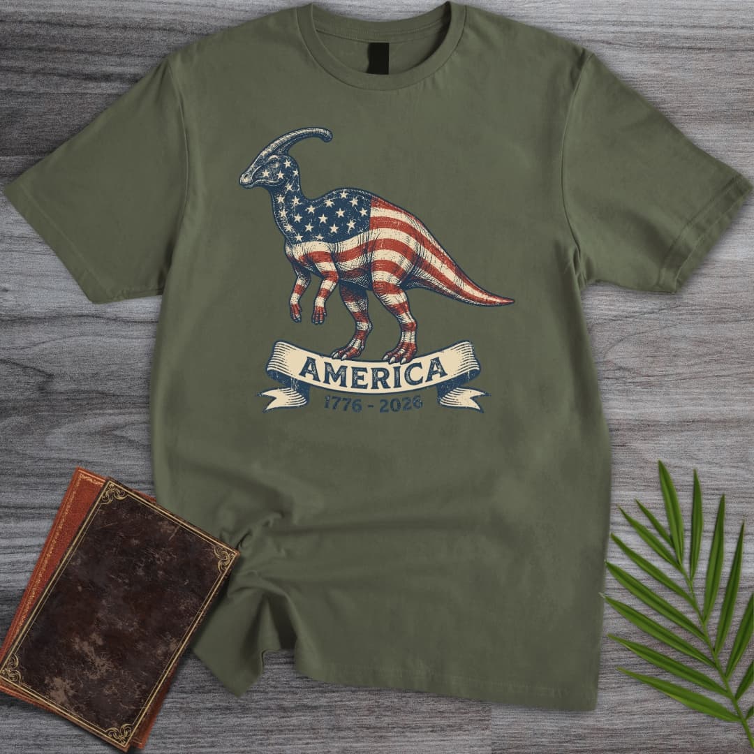 T-Shirt Military Green / S Americas 250th Freedom Crest Parasaurolophus T-Shirt