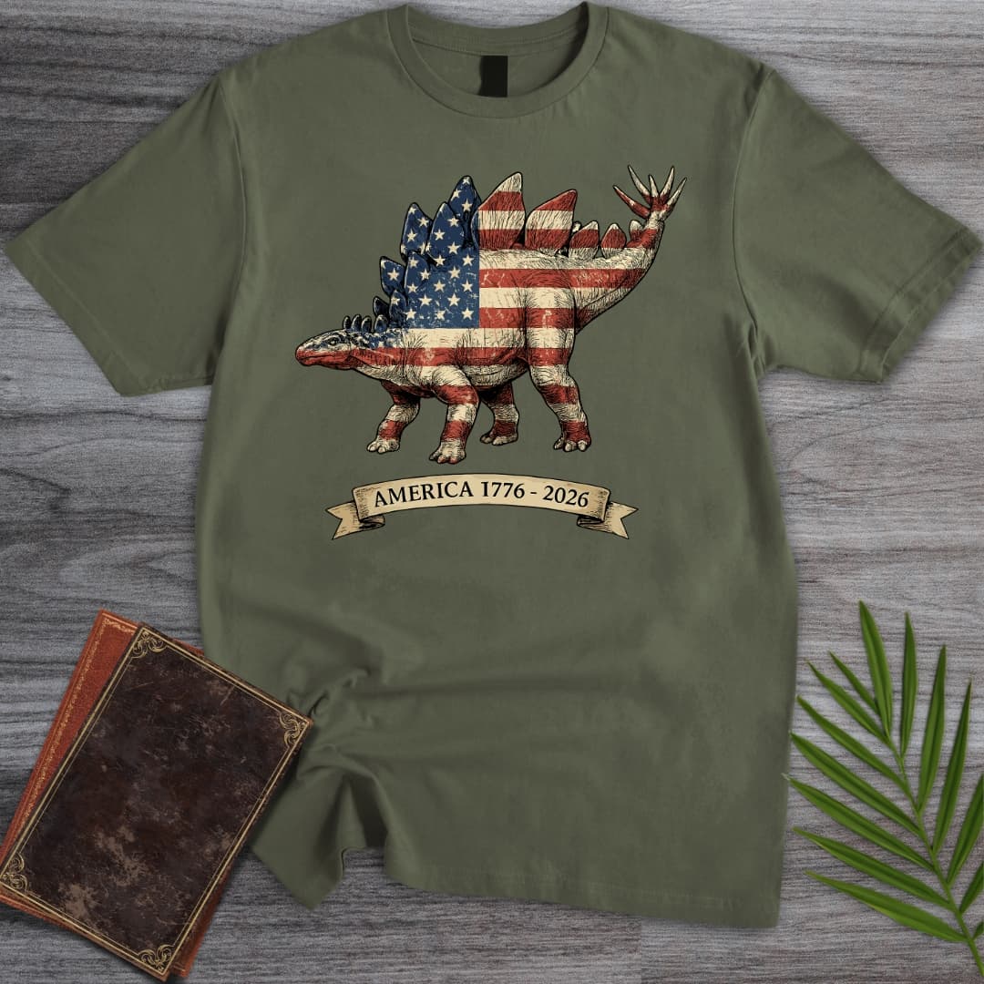T-Shirt Military Green / S Americas 250Th Spangled Spiketail Stegosaurus T-Shirt