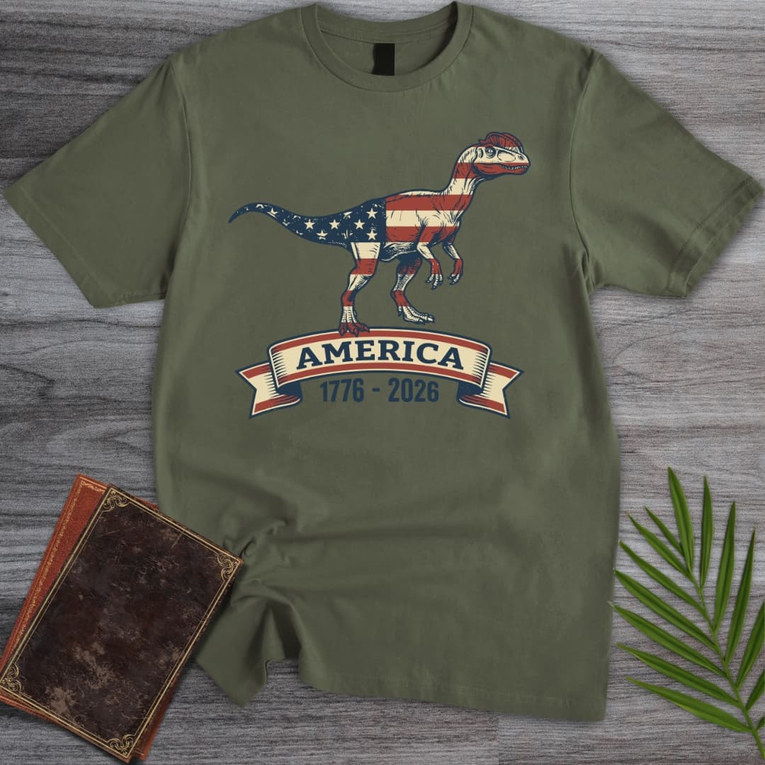 T-Shirt Military Green / S Americas 250Th Star-Spangled Dilophosaurus T-Shirt