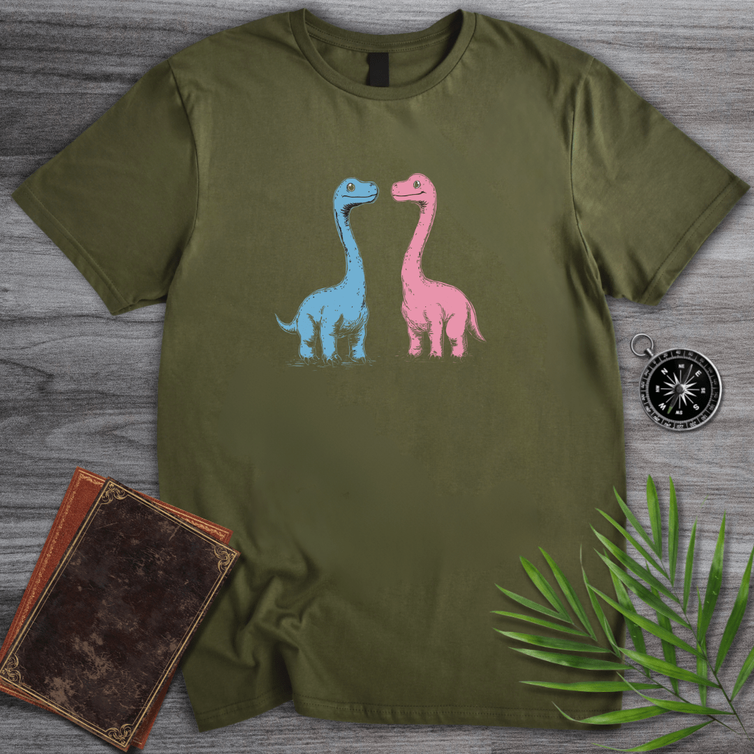 T-Shirt Military Green / S Blue & Pink Long Neck Dinosaur T-Shirt