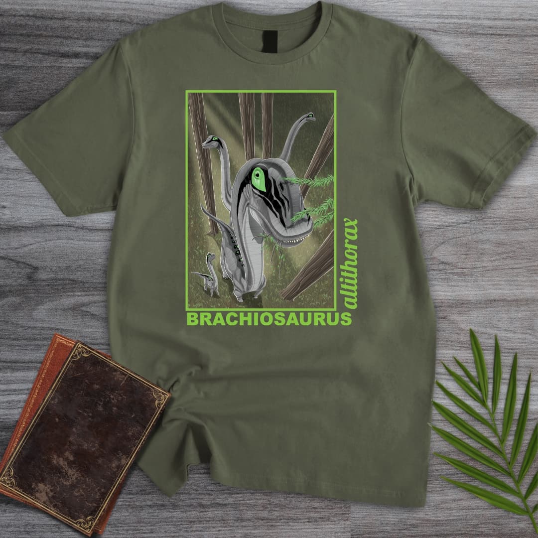 T-Shirt Military Green / S Brachiosaurus - Ancient Forest Shadow T-Shirt