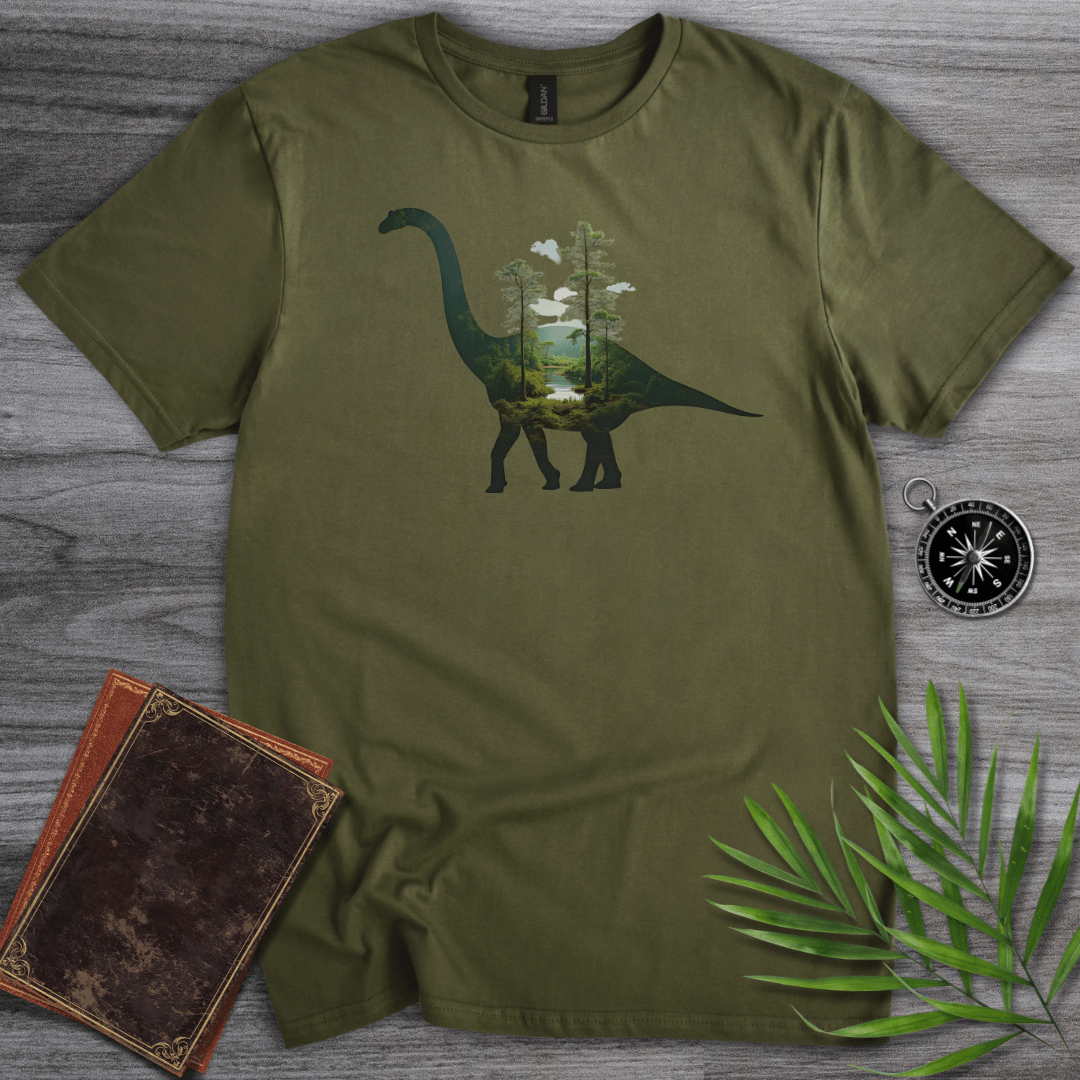 T-Shirt Military Green / S Brachiosaurus Environment Silhouette T-Shirt