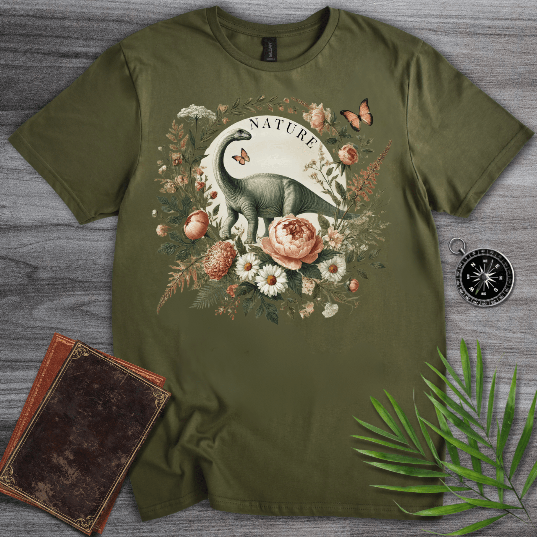 T-Shirt Military Green / S Brachiosaurus Nature Graphic T-Shirt