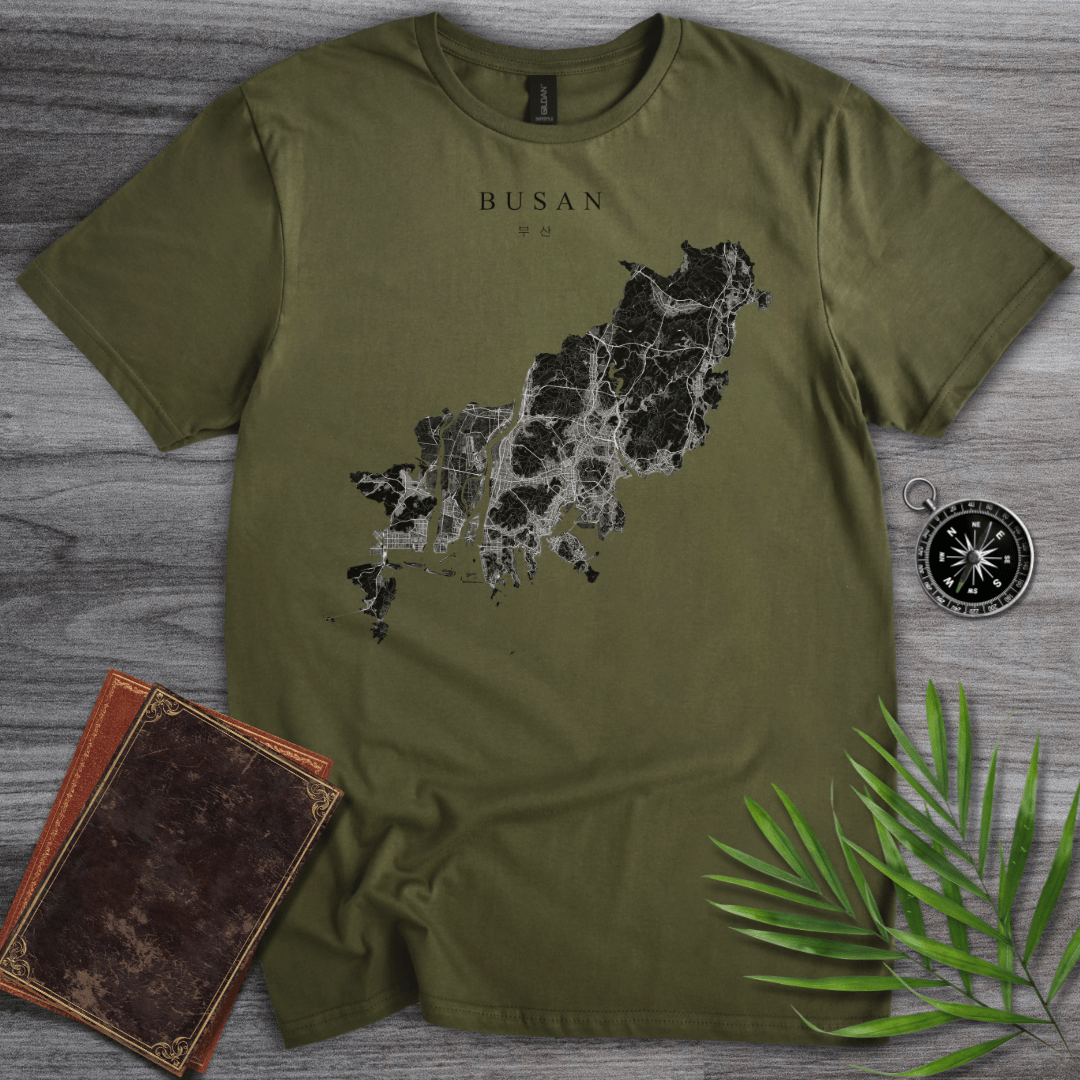 T-Shirt Military Green / S Busan South Korea Map T-Shirt