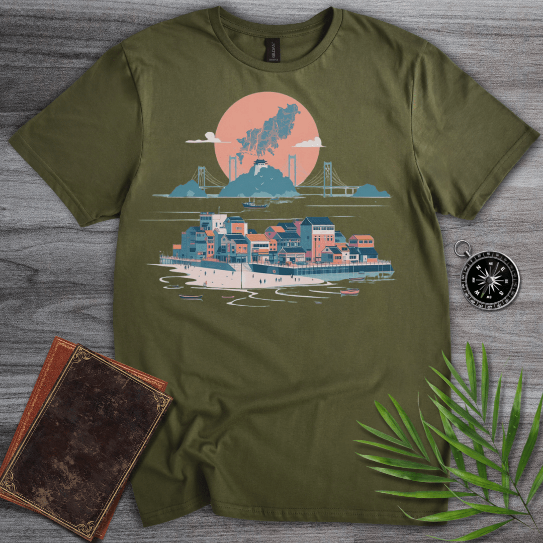 T-Shirt Military Green / S Busan, South Korea Moon Map Graphic T-Shirt