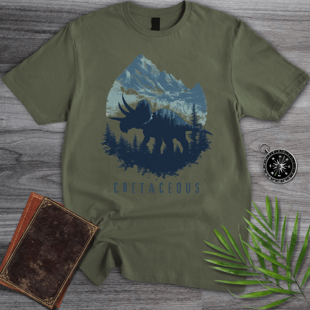 T-Shirt Military Green / S Cretaceous Triceratops Silhouette Graphic T-Shirt