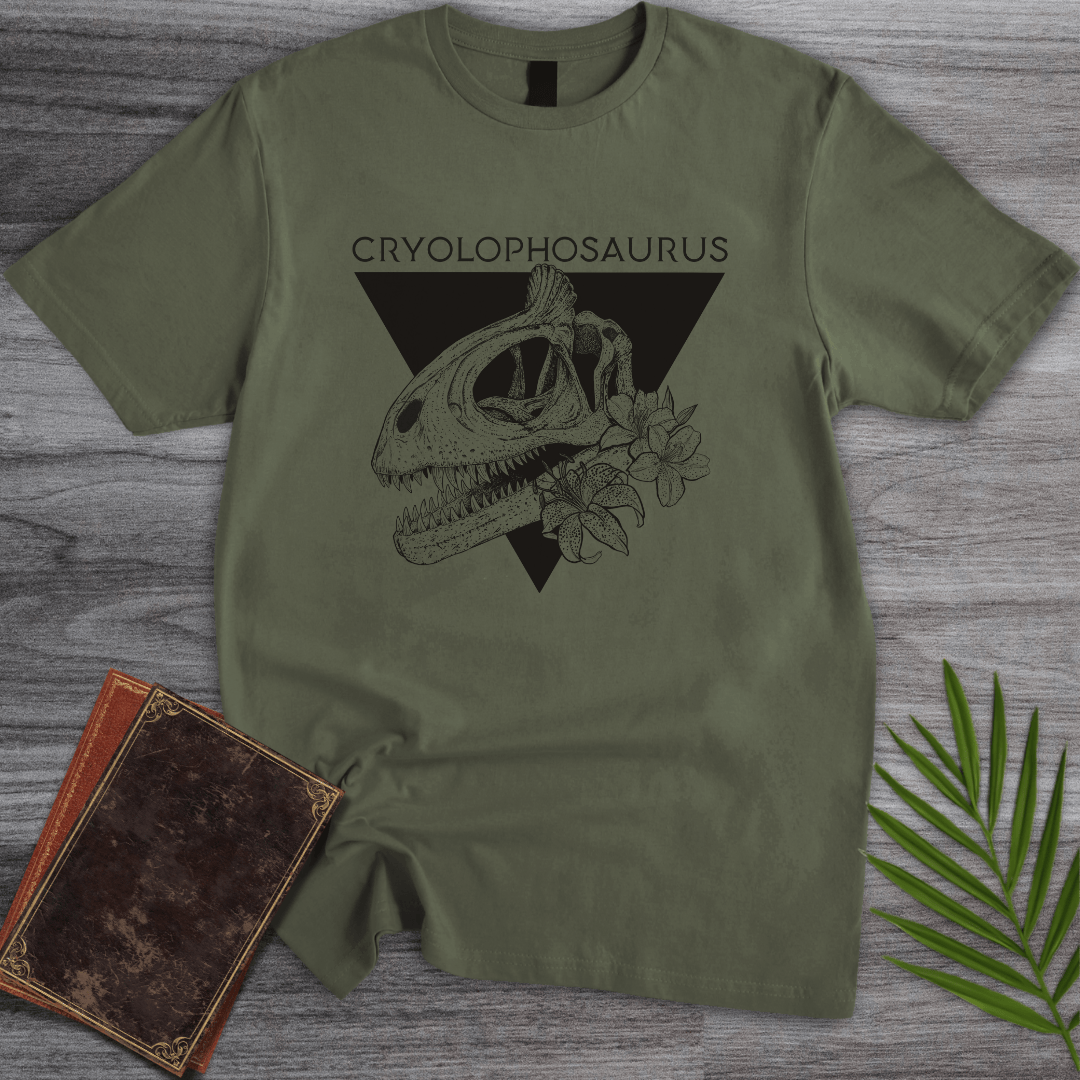 T-Shirt Military Green / S Cryolophosaurus “Elvisaurus” Antarctic Crest T-Shirt (farkas.art)