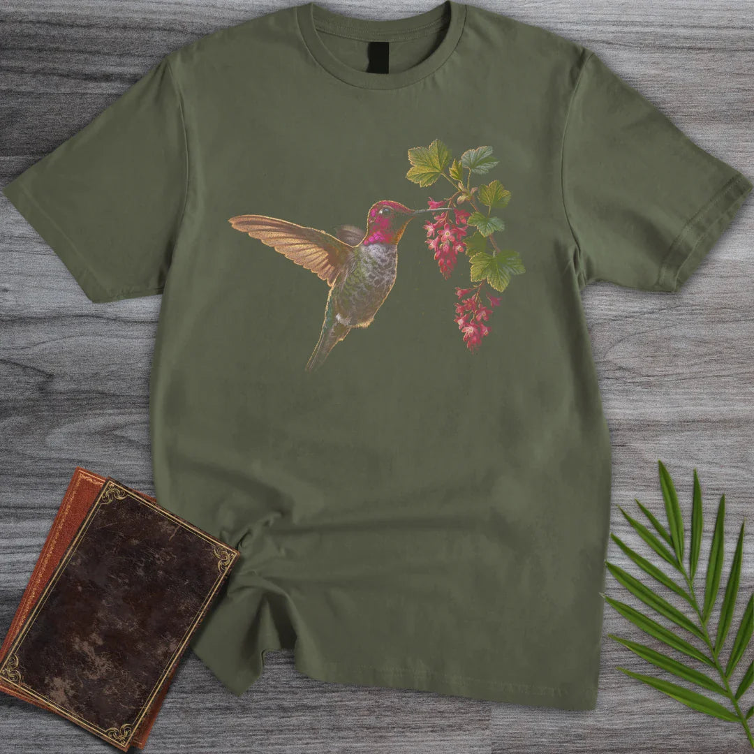T-Shirt Military Green / S Currant Blossom Hummingbird T-Shirt