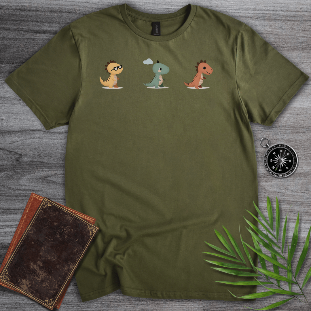 T-Shirt Military Green / S Cute Mini Dinosaurs T-Shirt