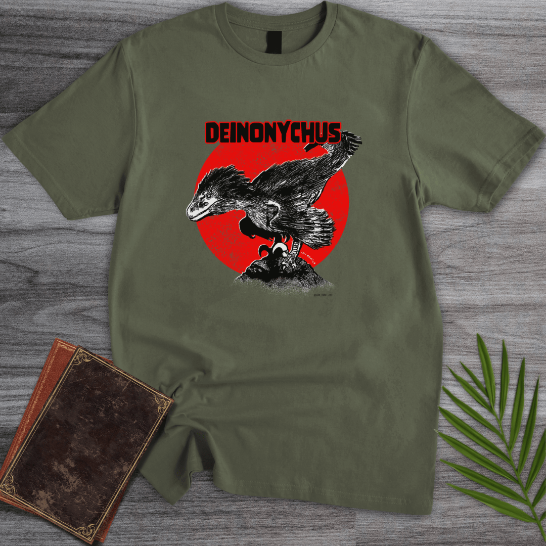 T-Shirt Military Green / S Deinonychus Swift Raptor T-Shirt (palaeoden_art)