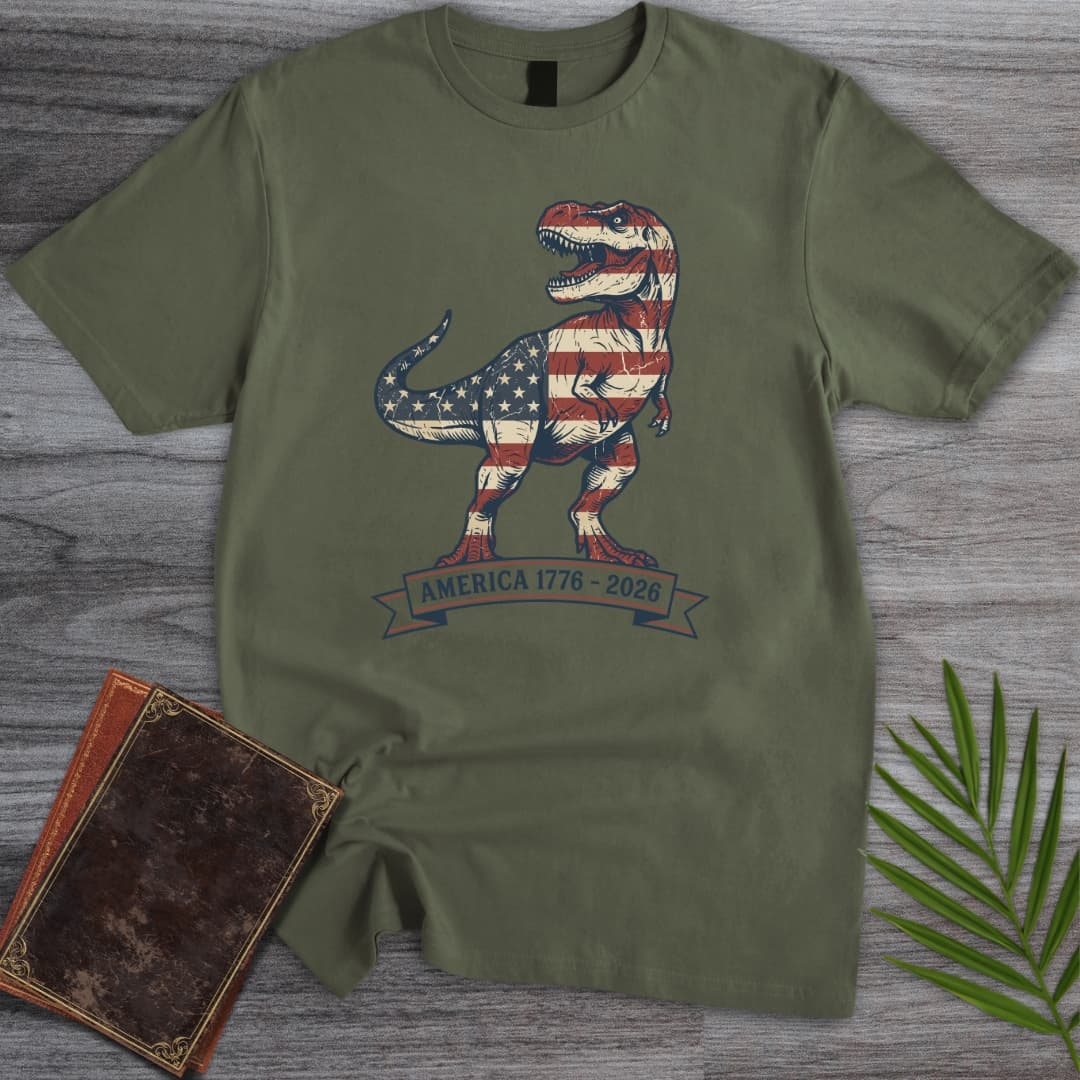 T-Shirt Military Green / S Distressed T-Rex Americas 250th T-Shirt