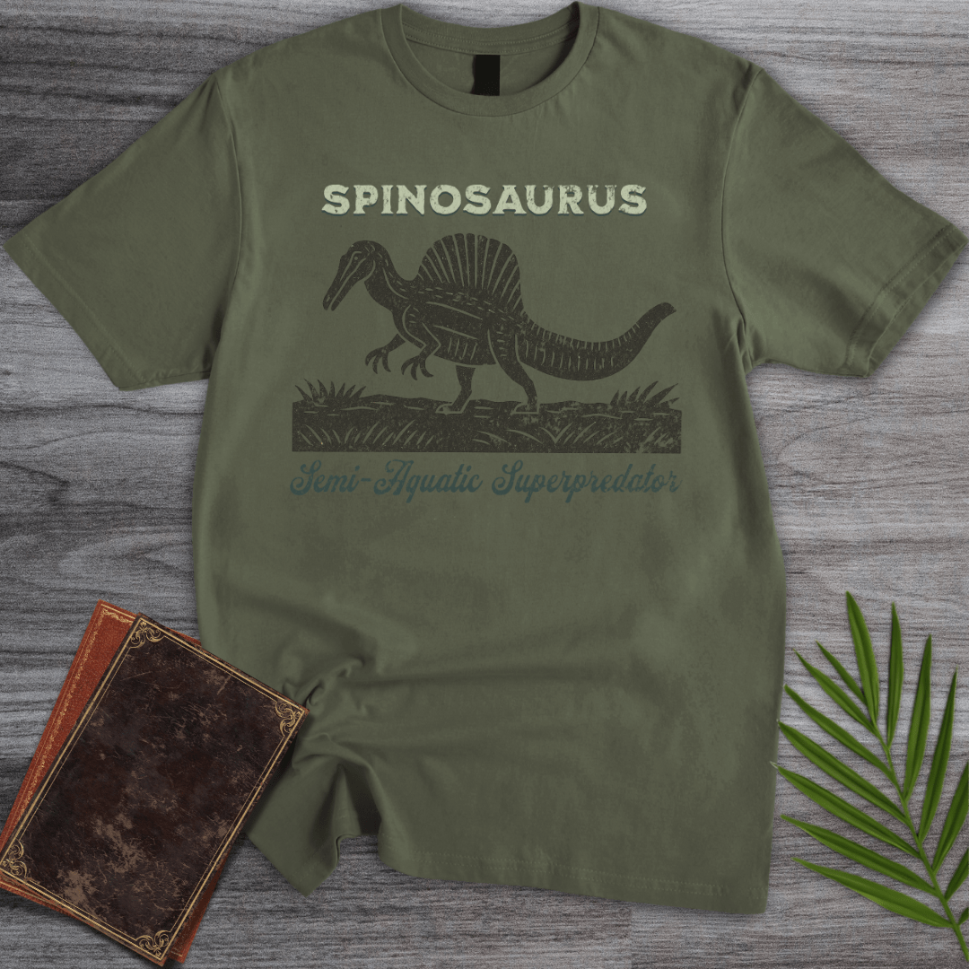 T-Shirt Military Green / S Distressed Vintage Spinosaurus Linocut T-Shirt