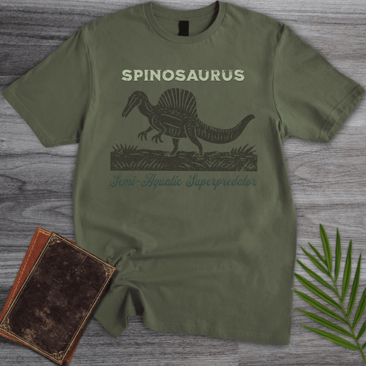 T-Shirt Military Green / S Distressed Vintage Spinosaurus Linocut T-Shirt