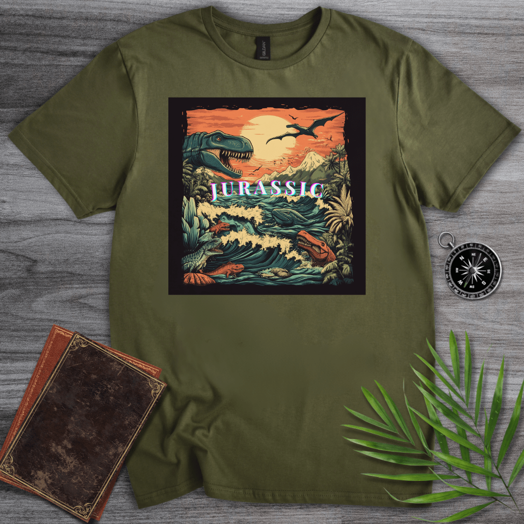 T-Shirt Military Green / S Epic Jurassic Dino Landscape T-Shirt