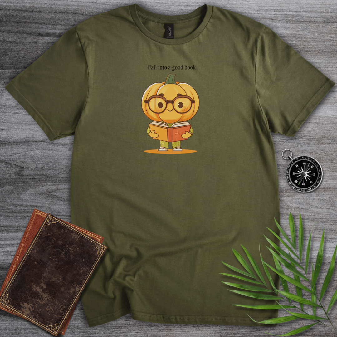 T-Shirt Military Green / S Fall Into a Good Book, Graphic T-Shirt