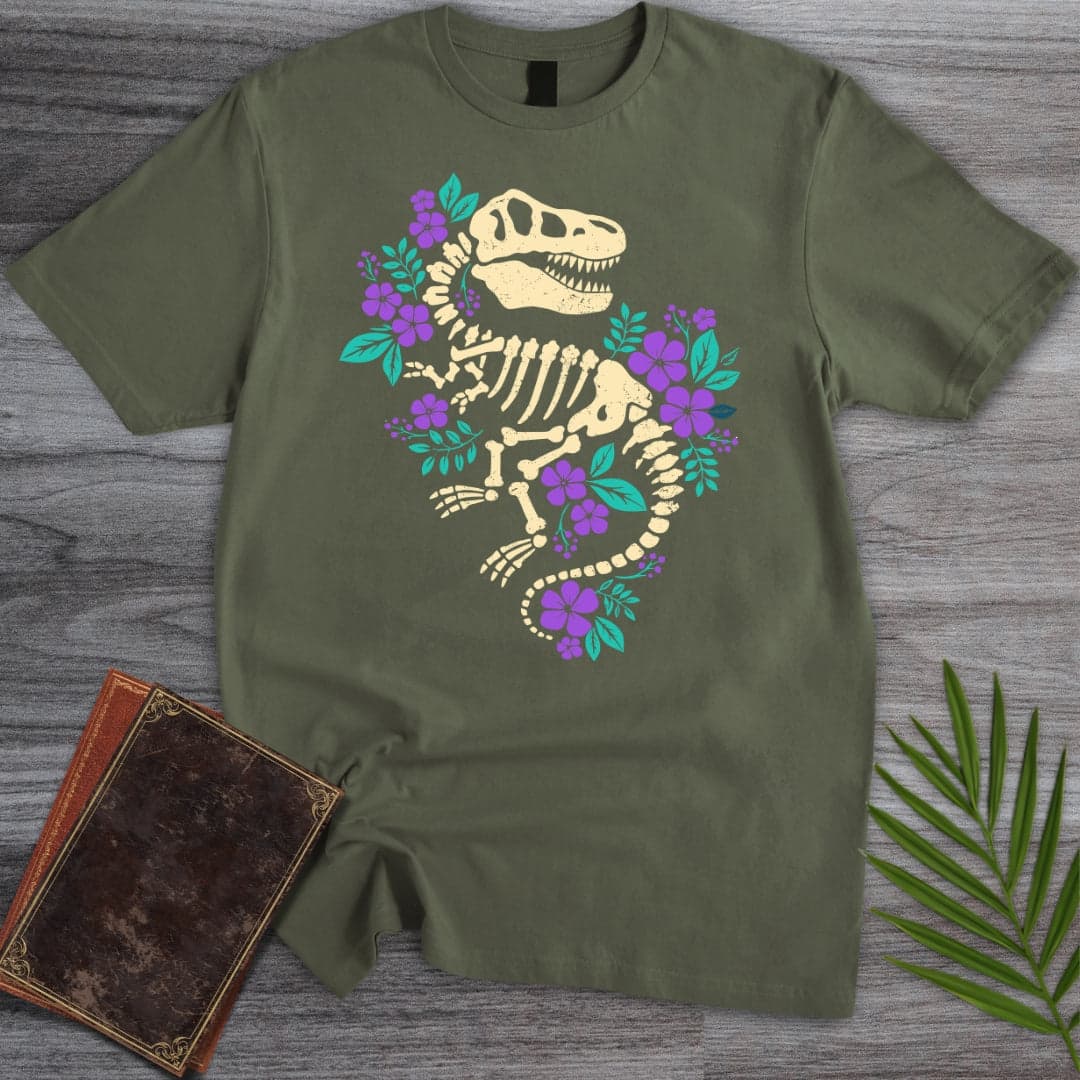 T-Shirt Military Green / S Floral T.rex Fossil T-Shirt