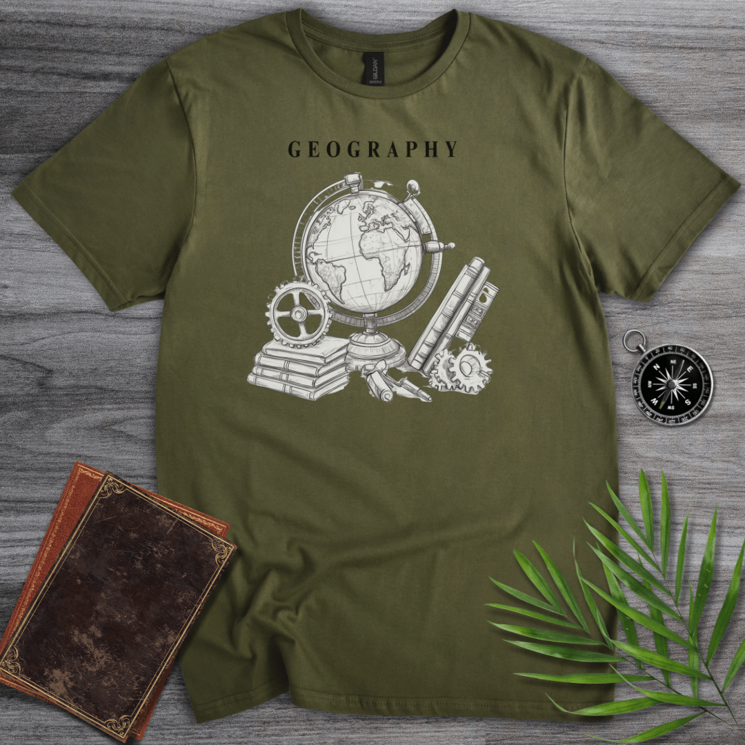 T-Shirt Military Green / S Geography Illustration Graphic T-Shirt