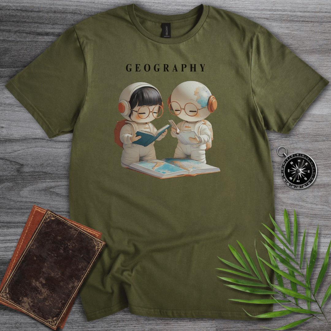 T-Shirt Military Green / S Geography Study, Graphic T-Shirt