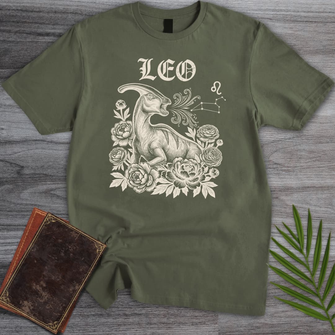 T-Shirt Military Green / S Horoscope: Leo Parasaurolophus T-Shirt